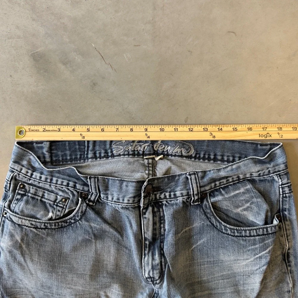 Silver Denim Mens Straight Leg Blue Jeans Embroidered Pockets Y2K Faded W36 L30